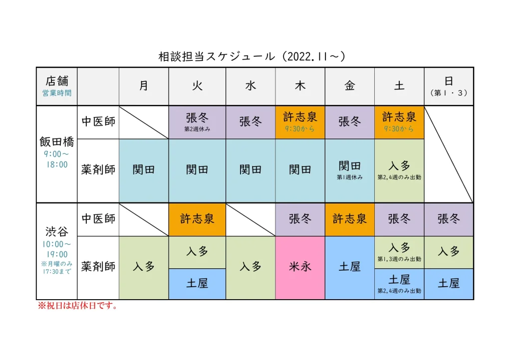 相談担当一覧11月