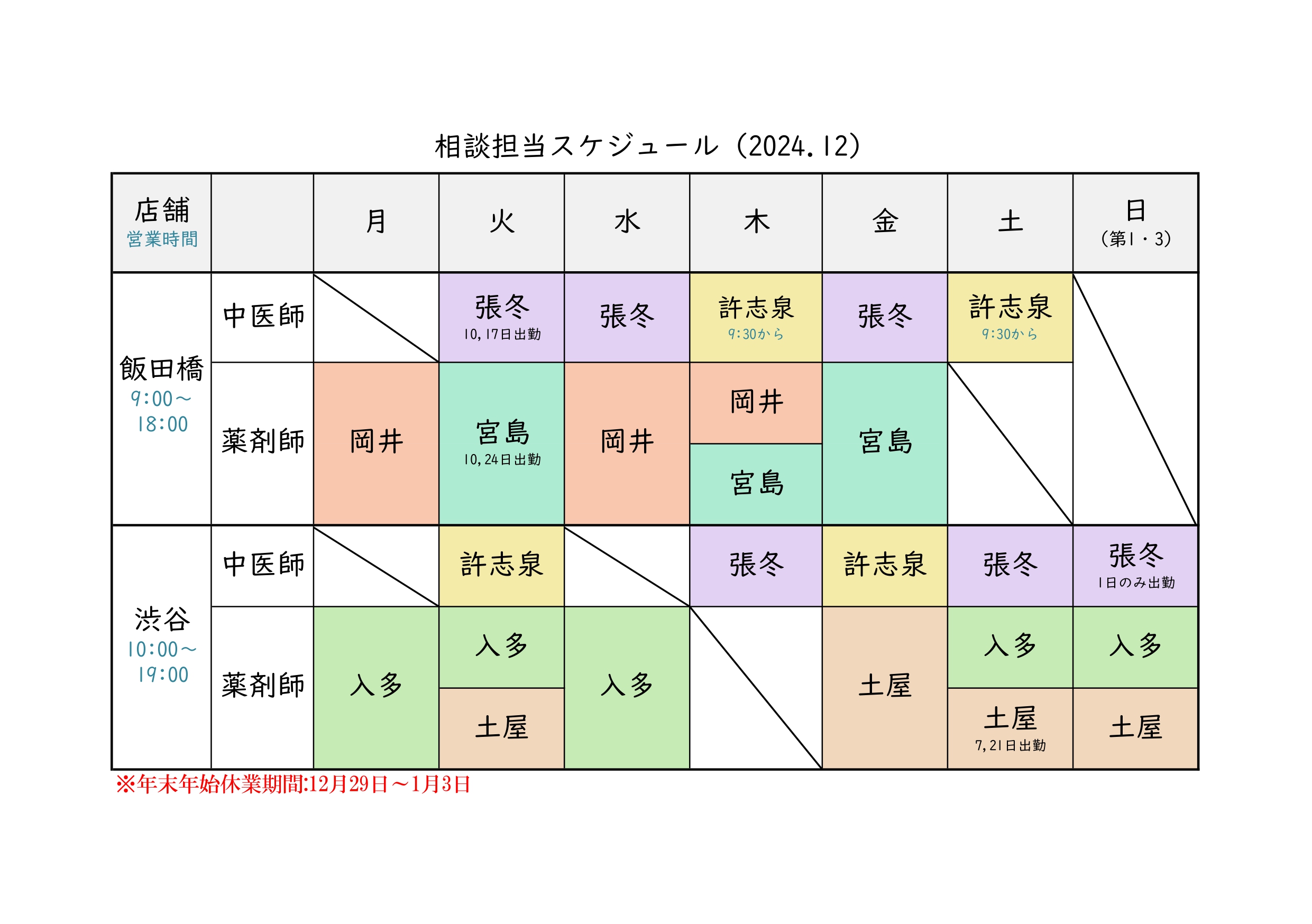 相談担当一覧12月