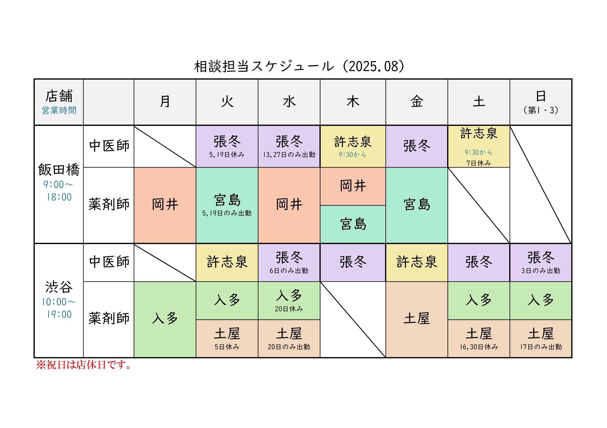 相談担当一覧8月