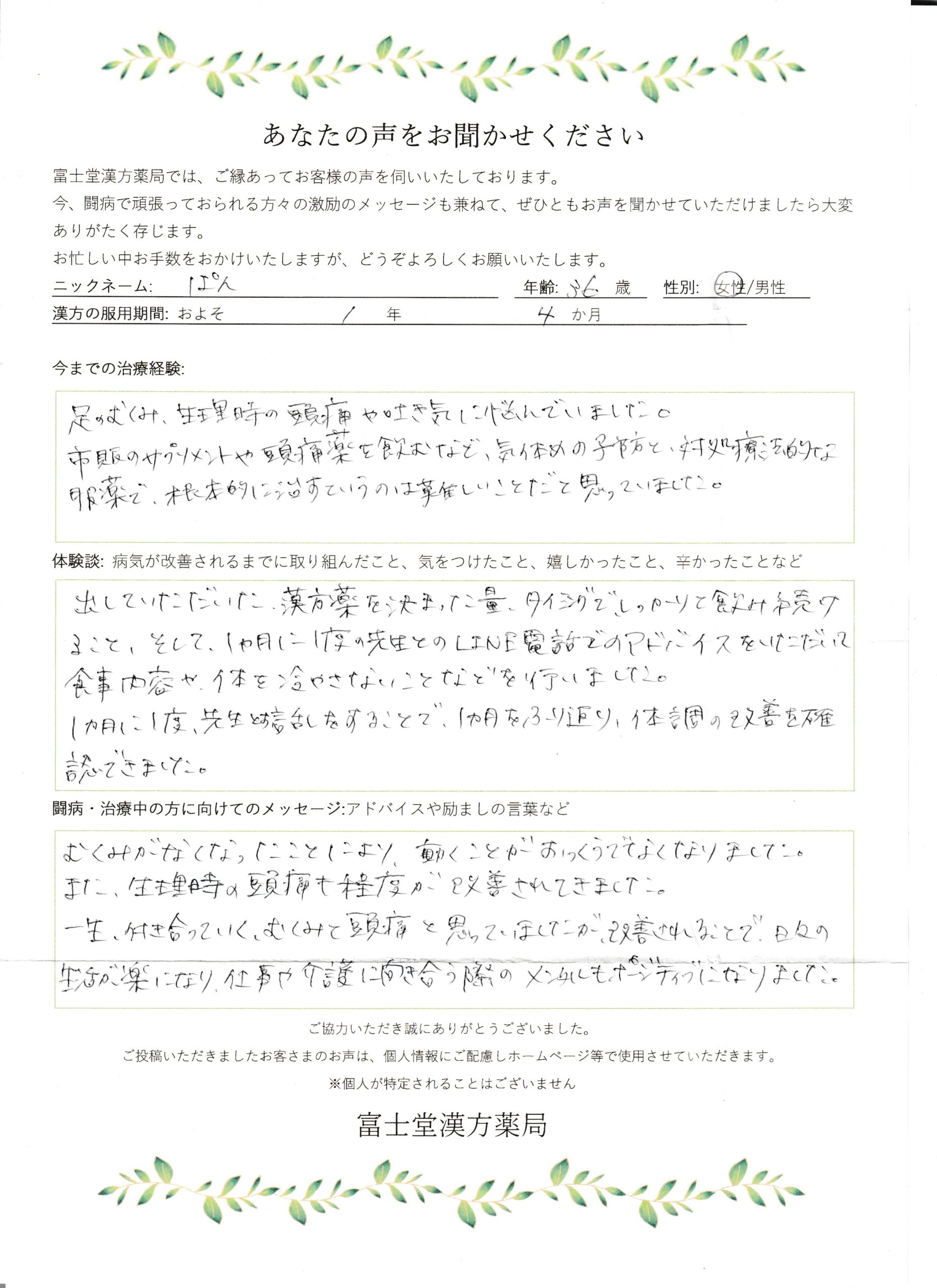 PMS頭痛吐き気改善アンケート