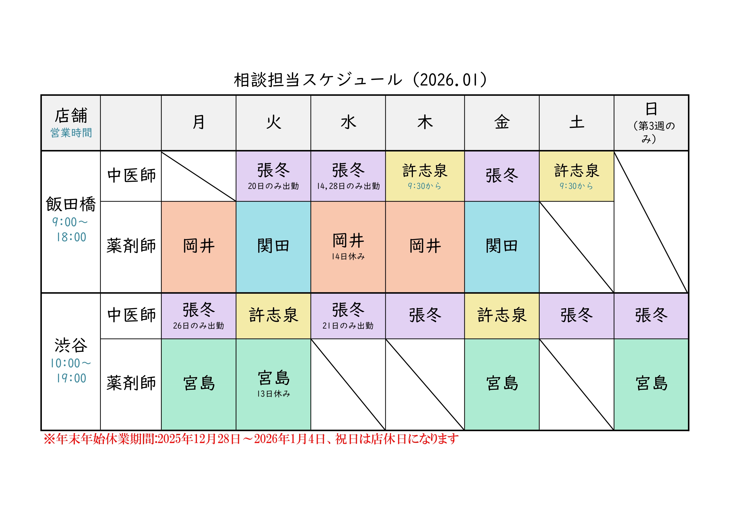 相談担当一覧1月
